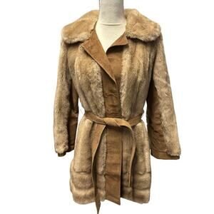 Vintage 70s Lilli Ann London Leathers Faux Fur Coat With Genuine Leather Trim